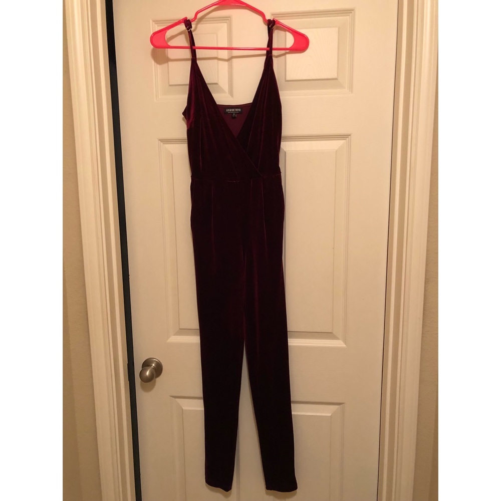 Wine Velvet Jumpsuit (WORN ONCE)